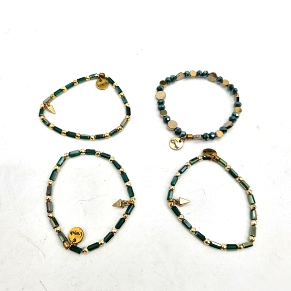 Erimish Green And Gold Boho Beaded Bracelet Stack Set Of 4 - Picture 2 of 2
